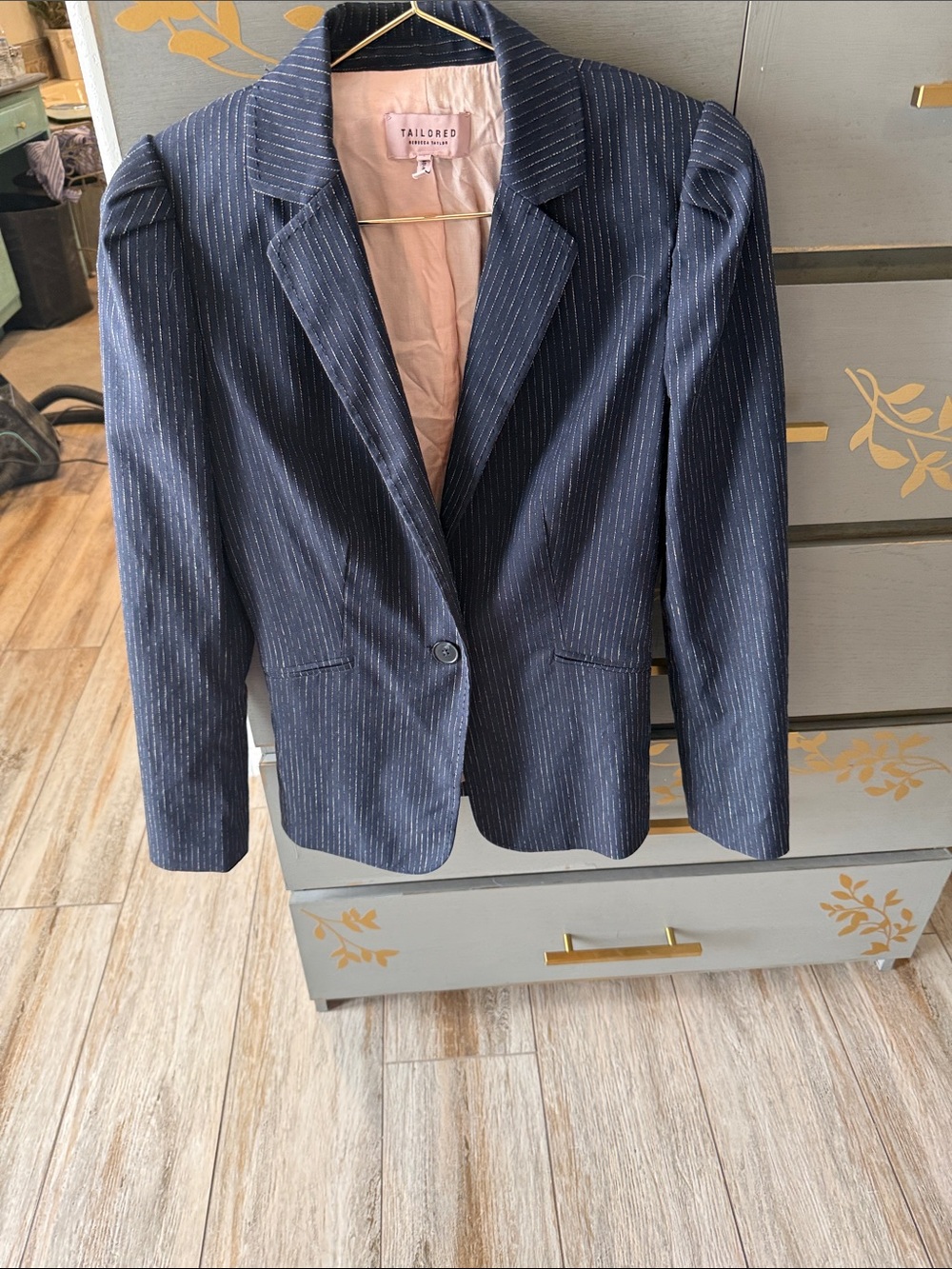 Rebecca Taylor Navy Pinstripe Blazer with Pink Lining